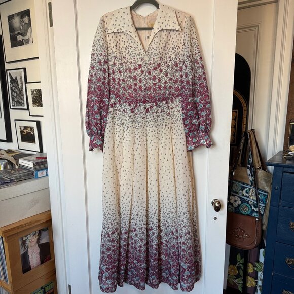 Vintage Off White Gown with Red/Blue Flowers - Picture 1 of 5